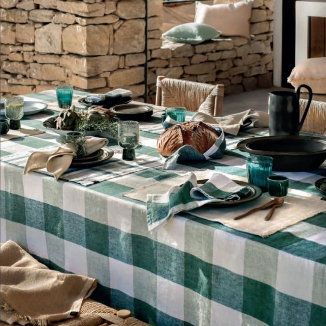 Checkered Linen Tablecloth