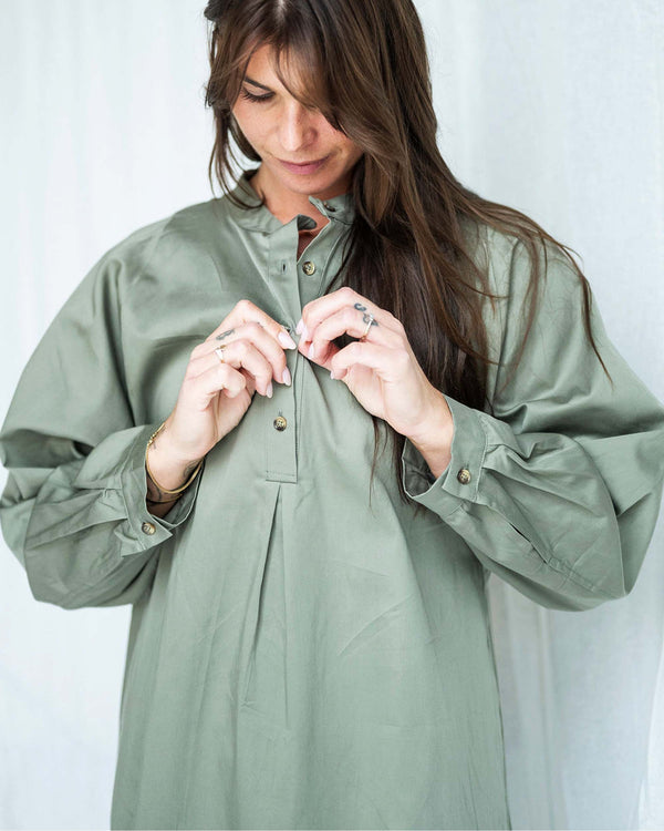 One size dress,  chine collar, made of 100% organic cotton